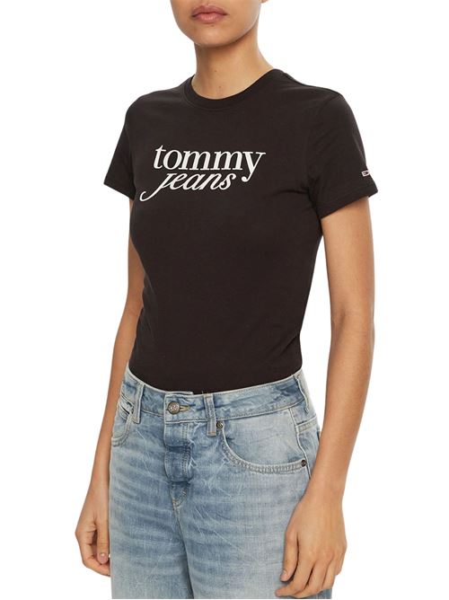 T-shirt donna nera in cotone Tommy Jeans | DW0DW19447BDS